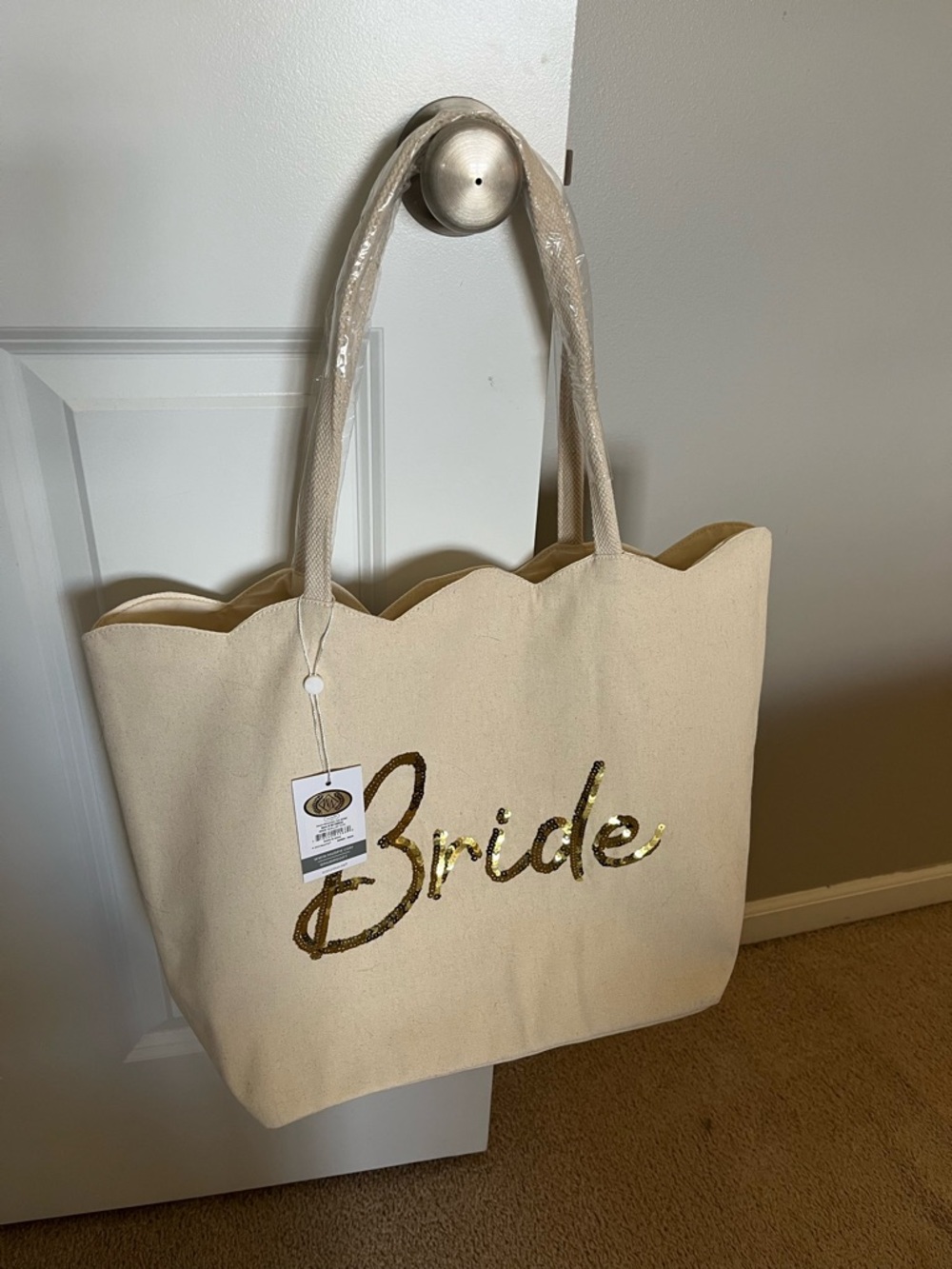 MudPie Scalloped Gold Sequined Bridal Tote
